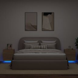 Berkfield Home Bedside Cabinets with LED Lights 2 pcs Sonoma Oak Engineered Wood in Brown - thumbnail 1