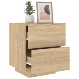 Berkfield Home Bedside Cabinets with LED Lights 2 pcs Sonoma Oak Engineered Wood in Brown - thumbnail 4