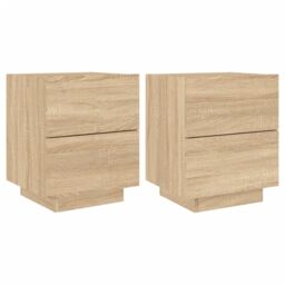 Berkfield Home Bedside Cabinets with LED Lights 2 pcs Sonoma Oak Engineered Wood in Brown - thumbnail 2