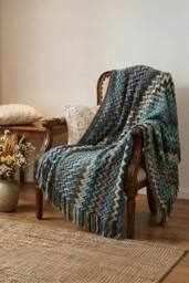 Living and Home Bohemian Sofa Throw Blanket with Tassels in Blue - thumbnail 2