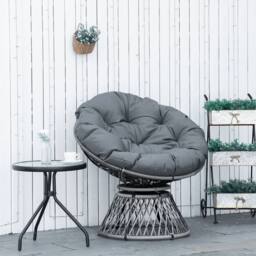 ERGOVEXA 360° Swivel Rattan Papasan Moon Bowl Chair Round Lounge Garden, Grey - thumbnail 4