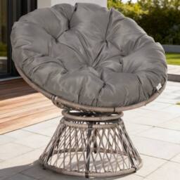 ERGOVEXA 360° Swivel Rattan Papasan Moon Bowl Chair Round Lounge Garden, Grey