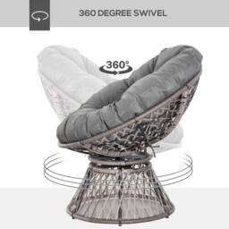 ERGOVEXA 360° Swivel Rattan Papasan Moon Bowl Chair Round Lounge Garden, Grey - thumbnail 8
