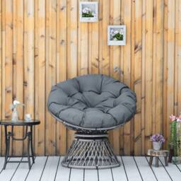 ERGOVEXA 360° Swivel Rattan Papasan Moon Bowl Chair Round Lounge Garden, Grey - thumbnail 6