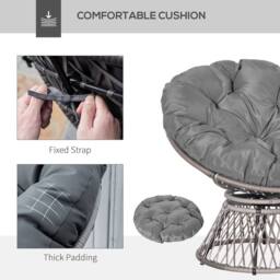 ERGOVEXA 360° Swivel Rattan Papasan Moon Bowl Chair Round Lounge Garden, Grey - thumbnail 9