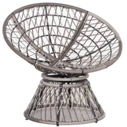 ERGOVEXA 360° Swivel Rattan Papasan Moon Bowl Chair Round Lounge Garden, Grey - thumbnail 7