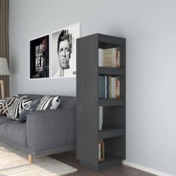 Berkfield Home Book Cabinet/Room Divider Grey 40x35x135 cm Solid Pinewood - Size: 40 x 35 x 135 cm - thumbnail 1