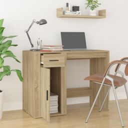 Berkfield Home Desk Sonoma Oak 100x49x75 cm Engineered Wood in Brown - Size: 100 x 49 x 75 cm - thumbnail 3