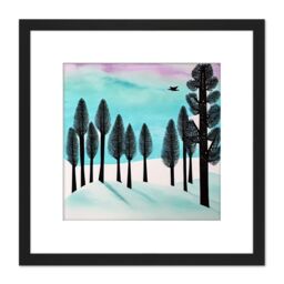 Artery8 Flying South Winter Trees Under A Colourful Sky Arctic Tundra Square Wooden Framed Wall Art Print Picture 8X8 Inch in Black - thumbnail 1