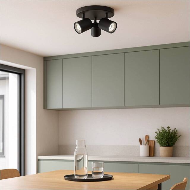 Loops Sleek Black Triple Round Ceiling Spotlight GU10 for Bathroom Lighting - image 1
