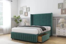 "Sloomy Marlborough Plush Divan Base 2 Drawers 54"" Headboard 12""Footboard in Emerald - Size: King" - thumbnail 4