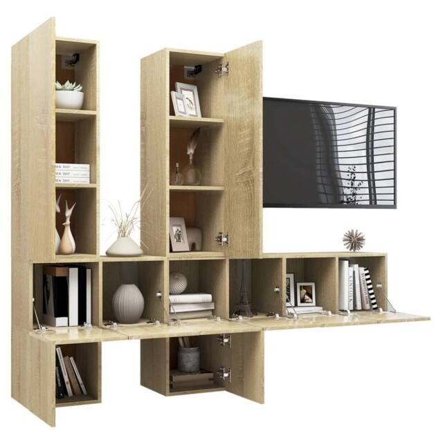 Berkfield Home Modern 7 Piece TV Cabinet Set Sonoma Oak Engineered Wood in Light Tan - image 1