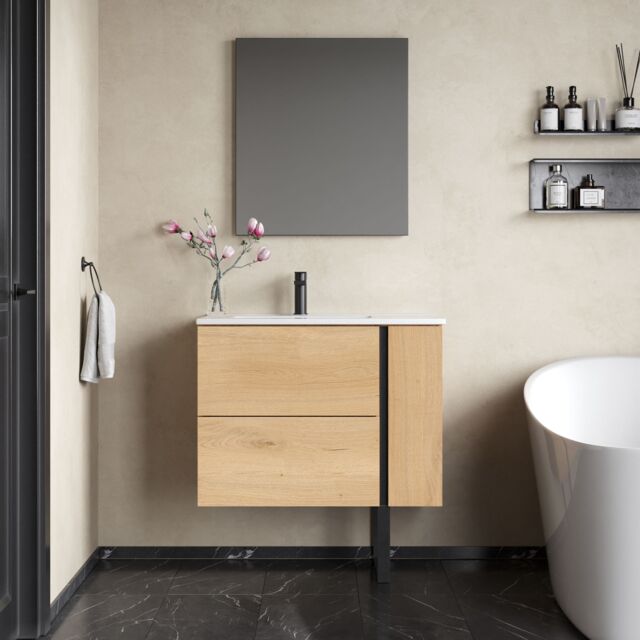 Banyetti Evora 800mm Wall Hung Vanity with Lira Offset Basin - Natural Oak in Light Brown - image 1