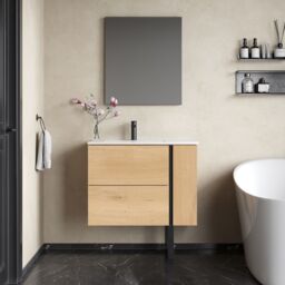 Banyetti Evora 800mm Wall Hung Vanity with Lira Offset Basin - Natural Oak in Light Brown