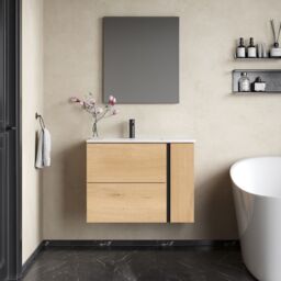 Banyetti Evora 800mm Wall Hung Vanity with Lira Offset Basin - Natural Oak in Light Brown - thumbnail 4