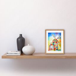 "Artery8 Wall Art Print Abstract Patchwork Windmill Old Amsterdam Folk Artwork Framed 9X7 Inch in Beige - Size: W7"" x H9""" - thumbnail 2