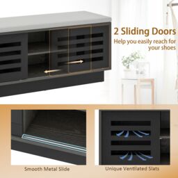 Costway Shoe Rack Storage Bench Organizer W/Cushion Adjustable Shelf Slide Door Grey - thumbnail 6