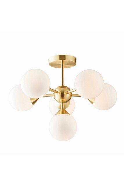Netlighting Oscar Semi Flush Satin Brushed Gold Effect Plate & Gloss White Glass 6 Light Dimmable IP20 G9 - image 1