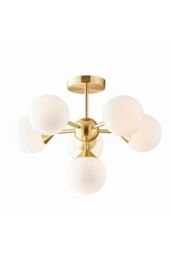Netlighting Oscar Semi Flush Satin Brushed Gold Effect Plate & Gloss White Glass 6 Light Dimmable IP20 G9