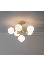 Netlighting Oscar Semi Flush Satin Brushed Gold Effect Plate & Gloss White Glass 6 Light Dimmable IP20 G9 - thumbnail 2