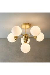 Netlighting Oscar Semi Flush Satin Brushed Gold Effect Plate & Gloss White Glass 6 Light Dimmable IP20 G9 - thumbnail 6