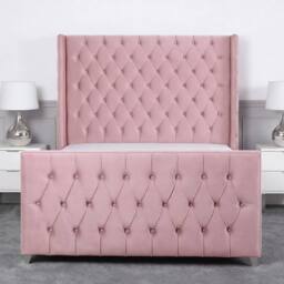 Living Comfort Bedz Seraphina Plush Velvet Upholstered Bed Slatted Base - 48Inch Headboard in Pink - Size: Single - thumbnail 2