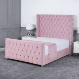 Living Comfort Bedz Seraphina Plush Velvet Upholstered Bed Slatted Base - 48Inch Headboard in Pink - Size: Single