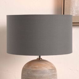 Ruma Grey Cylinder Poly Cotton Lampshade For Table Lamps - Size: 16 inches