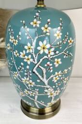 Downton Interiors Teal Green Blossom Ceramic Table Lamp with Plain Shade (G2122 Plain) - Size: Large - thumbnail 4