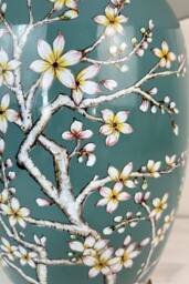 Downton Interiors Teal Green Blossom Ceramic Table Lamp with Plain Shade (G2122 Plain) - Size: Large - thumbnail 3