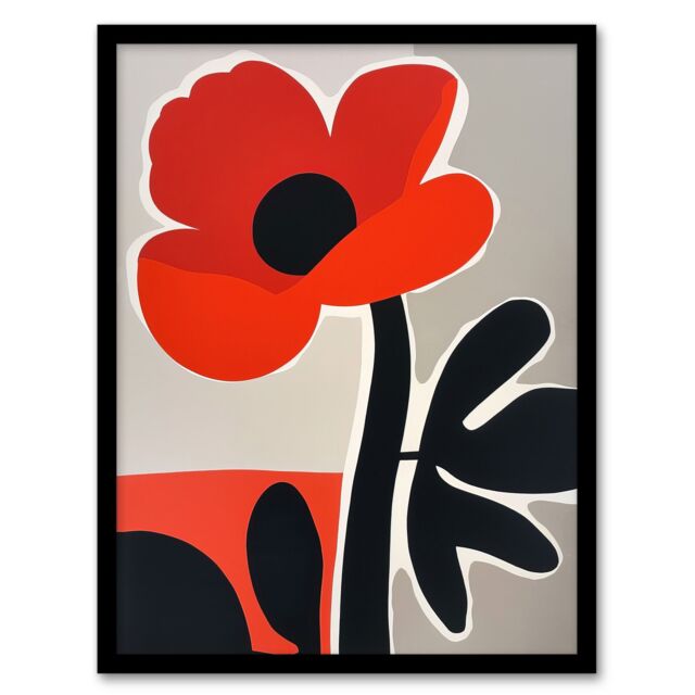 "Artery8 Single Poppy Flower Boho Graphic Design Framed Art Print in Red - Size: W12"" x H16""" - image 1