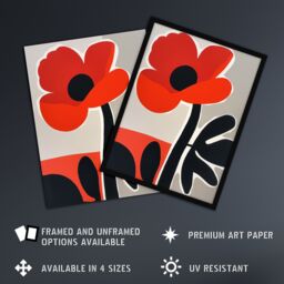 "Artery8 Single Poppy Flower Boho Graphic Design Framed Art Print in Red - Size: W12"" x H16""" - thumbnail 2