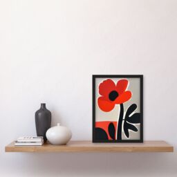 "Artery8 Single Poppy Flower Boho Graphic Design Framed Art Print in Red - Size: W12"" x H16""" - thumbnail 4