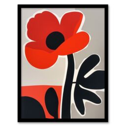 "Artery8 Single Poppy Flower Boho Graphic Design Framed Art Print in Red - Size: W12"" x H16""" - thumbnail 1