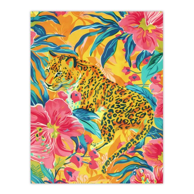 "Artery8 Wall Art Print Leopard in Pink Lily Jungle Vibrant Painting Poster - Size: W18"" x H24""" - image 1