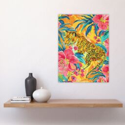 "Artery8 Wall Art Print Leopard in Pink Lily Jungle Vibrant Painting Poster - Size: W18"" x H24""" - thumbnail 4