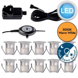 First Choice Lighting Set of 10 - 30mm IP67 Warm White LED Decking Kit with Photocell in Silver - thumbnail 9
