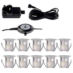 First Choice Lighting Set of 10 - 30mm IP67 Warm White LED Decking Kit with Photocell in Silver - thumbnail 1