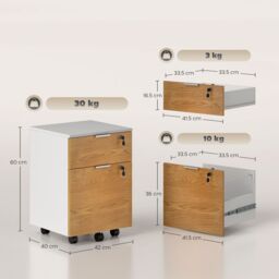 HOMCOM 2 Drawer Vertical Filing Cabinet Lockable File Cabinet on Wheels in Brown - thumbnail 3