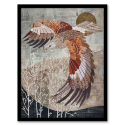 "Artery8 Red Kite in Flight Stylised Animal Painting Framed Art Print in Grey - Size: W12"" x H16""" - thumbnail 1