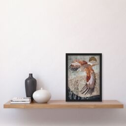 "Artery8 Red Kite in Flight Stylised Animal Painting Framed Art Print in Grey - Size: W12"" x H16""" - thumbnail 4