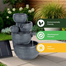 Gardenwize Solar Moonlit Slate 4-Tier Water Feature in Dark Grey - thumbnail 4