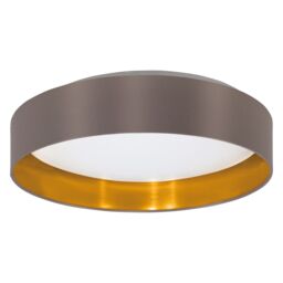 Loops Flush Ceiling Light Colour White Shade Cappuccino Gold Fabric Bulb LED 24W