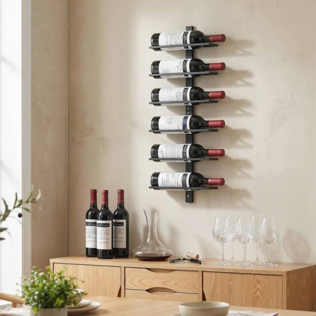 HOMCOM Wall Mount Wine Rack for 6 Wine Bottles, Black - image 1
