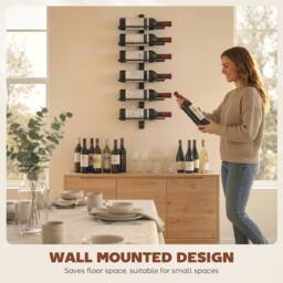 HOMCOM Wall Mount Wine Rack for 6 Wine Bottles, Black - thumbnail 5