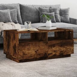 Berkfield Home Coffee Table with LED Lights Smoked Oak 90x49x40 cm in Brown - Size: 90 x 49 x 40 cm - thumbnail 1