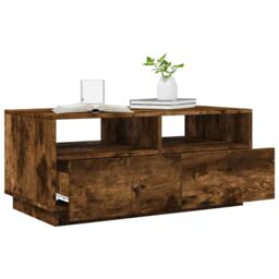 Berkfield Home Coffee Table with LED Lights Smoked Oak 90x49x40 cm in Brown - Size: 90 x 49 x 40 cm - thumbnail 4