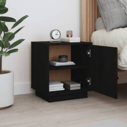 Berkfield Home Beautiful Bedside Cabinet Black 40x34x45 cm Solid Wood Pine - Size: 40 x 34 x 45 cm - thumbnail 1