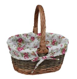 Red Hamper Wicker Set of Two Country Oval Shopping Baskets in Natural - thumbnail 2