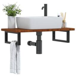 Berkfield Home Basin Shelf Wall Mounted Steel & Solid Wood Oak in Brown - thumbnail 1